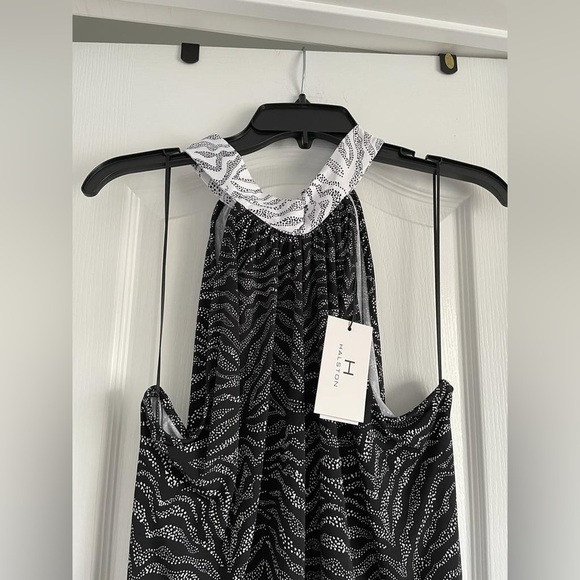NWT H Halston Printed Knee Length Halter Dress in Zebra Black - Picture 4 of 10